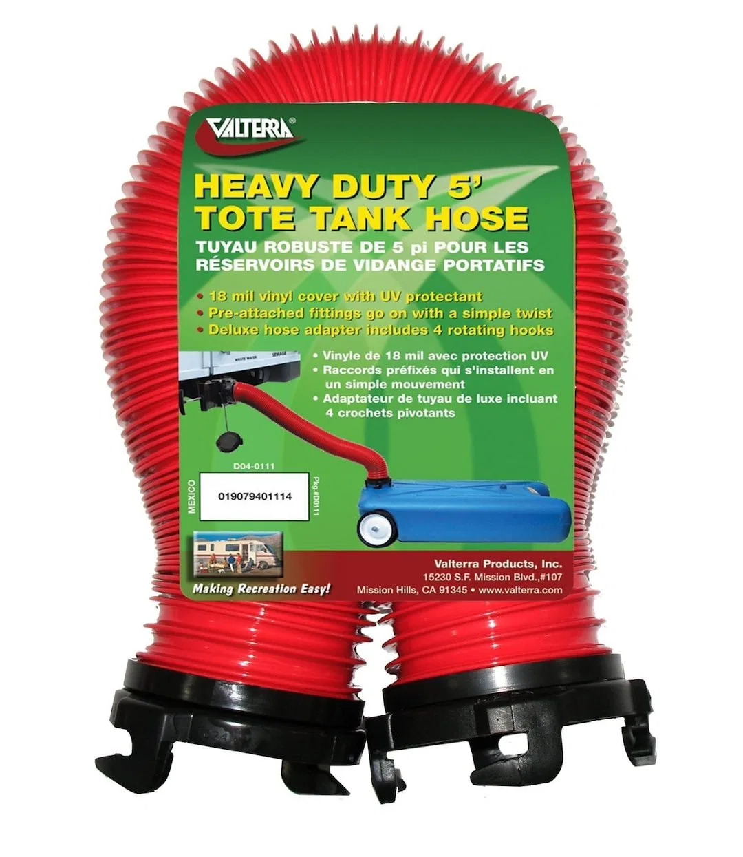 D04-0111 – VALTERRA LLC Sewer Hose, 5 Foot Extended Length Heavy Duty For Tote Tanks 3 Inch Diameter 18 Mil Vinyl UV ...